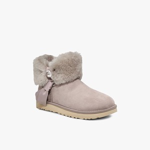 Ugg Cinched Fur Mini Klassiska Stövlar Dam Grå (754381IQH)